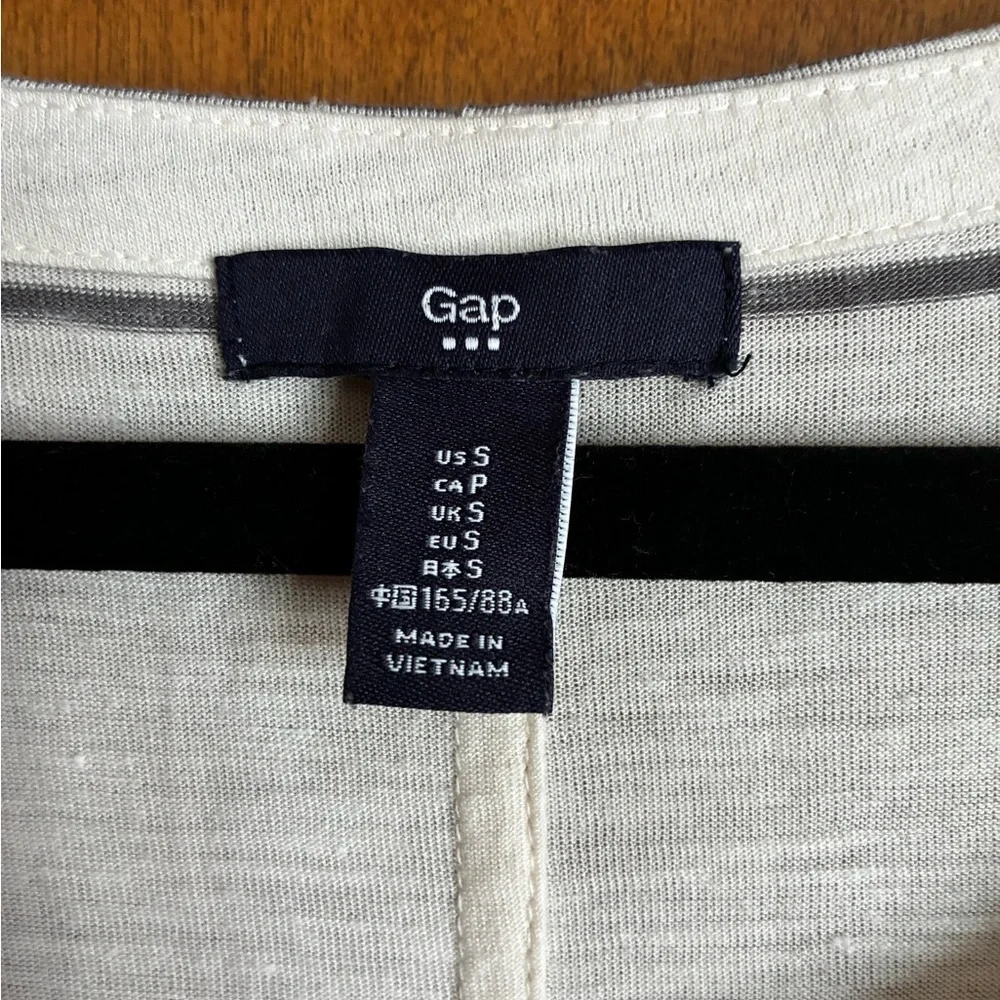 GAP Gray and Cream Striped Long Sleeve Dress